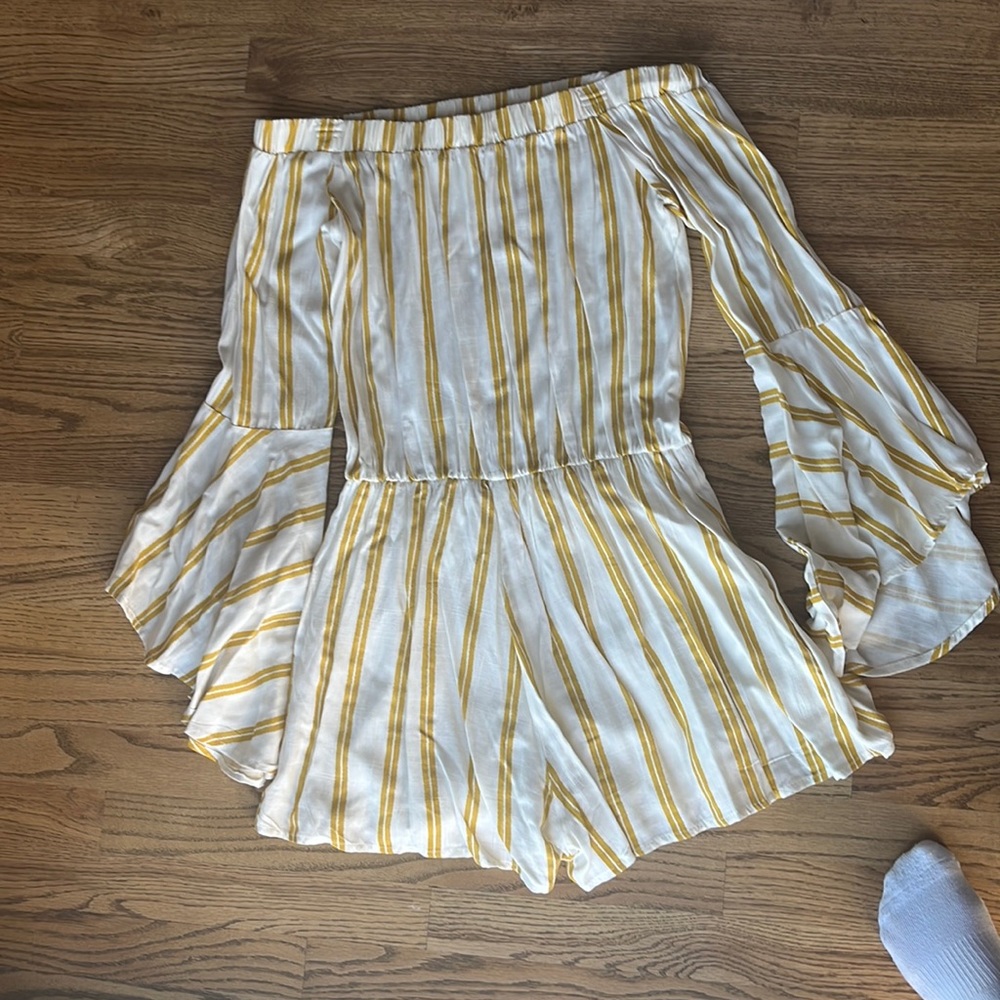 Sage off the shoulder romper.